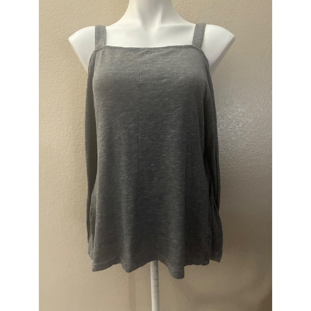 Venus Womens Gray Cold Shoulder Long Sleeve Top Square Neck Slub Knit Size M